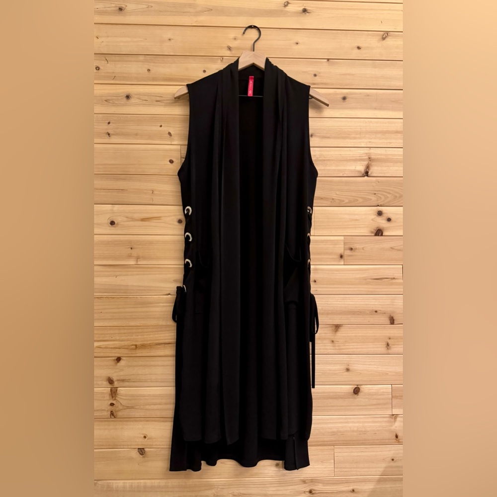 IC By Connie K Size Small Side Tie Grommet Longline Open Vest Business Casual